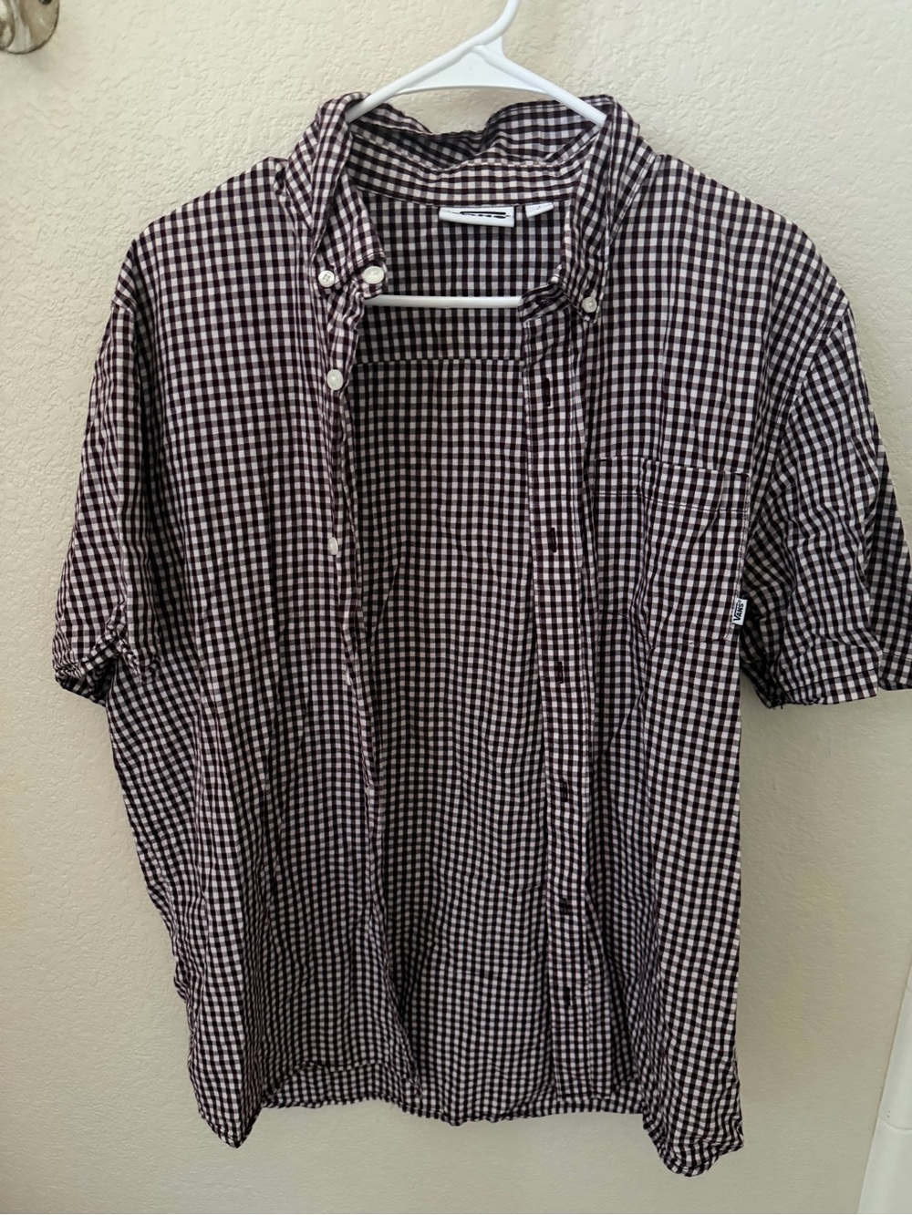 Vans Men's Short-Sleeve Gingham Button-Up Shirt in Black and White